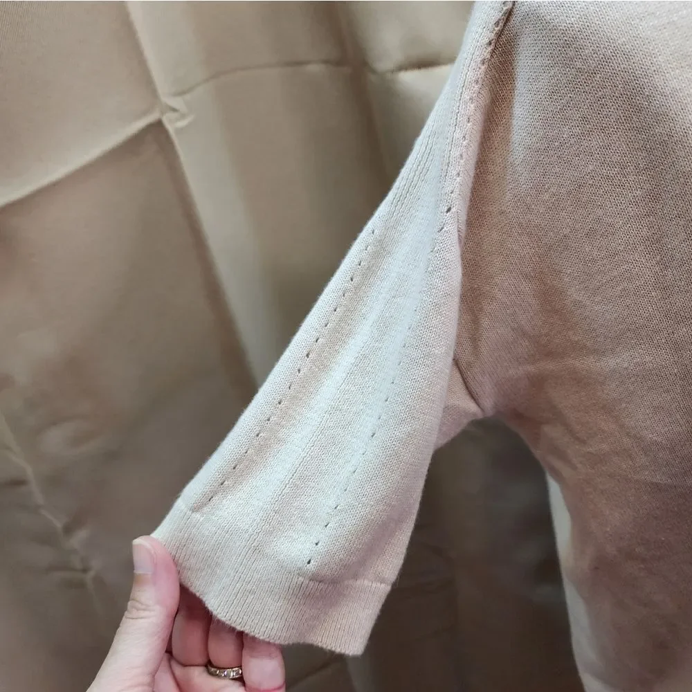 Garnet Hill Cream Linen Blend Short Sleeve Sweater Size Medium